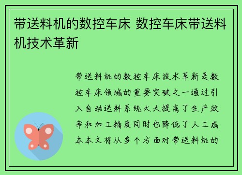 带送料机的数控车床 数控车床带送料机技术革新